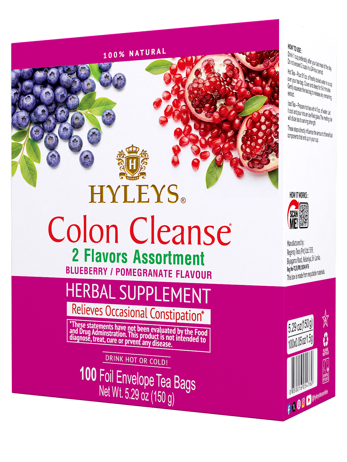 COLON CLEANSE 2 FLAVOR ASSORTMENT -100 FOIL ENVELOPE TEA BAGS - Image 2