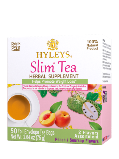 SLIM TEA PEACH / SOURSOP FLAVOR - 50 FOIL ENVELOPE TEA BAGS.