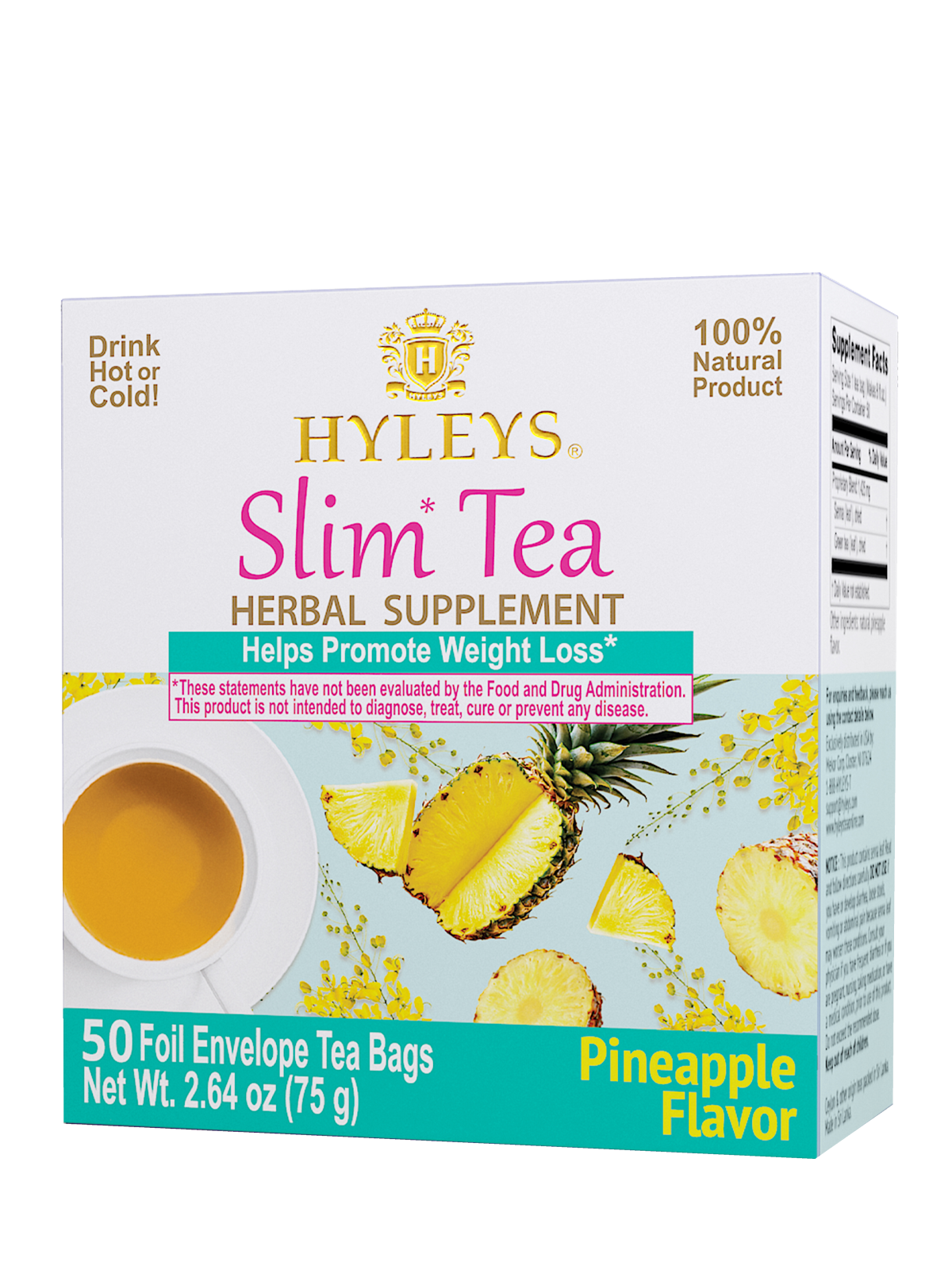 SLIM TEA PINEAPPLE FLAVOR - 50 FOIL ENVELOPE TEA BAGS - Image 2